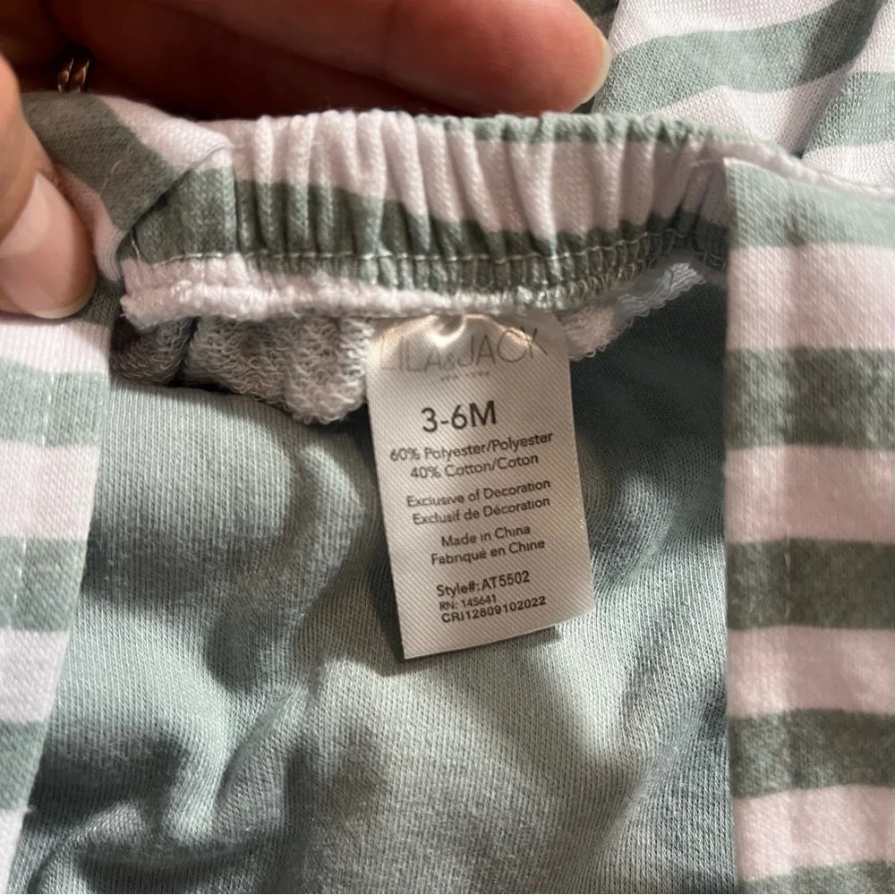 NWOT Lila & Jack Baby Boy 3-6M Green & White Striped Romper Set Nautical Cute